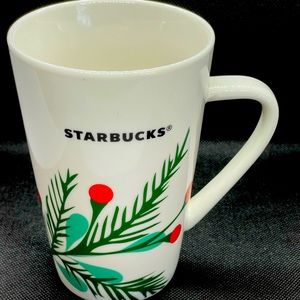 Starbucks 2020 Holly Berry Pine 12 oz Holiday Christmas Tall Coffee Mug Tea Cup
